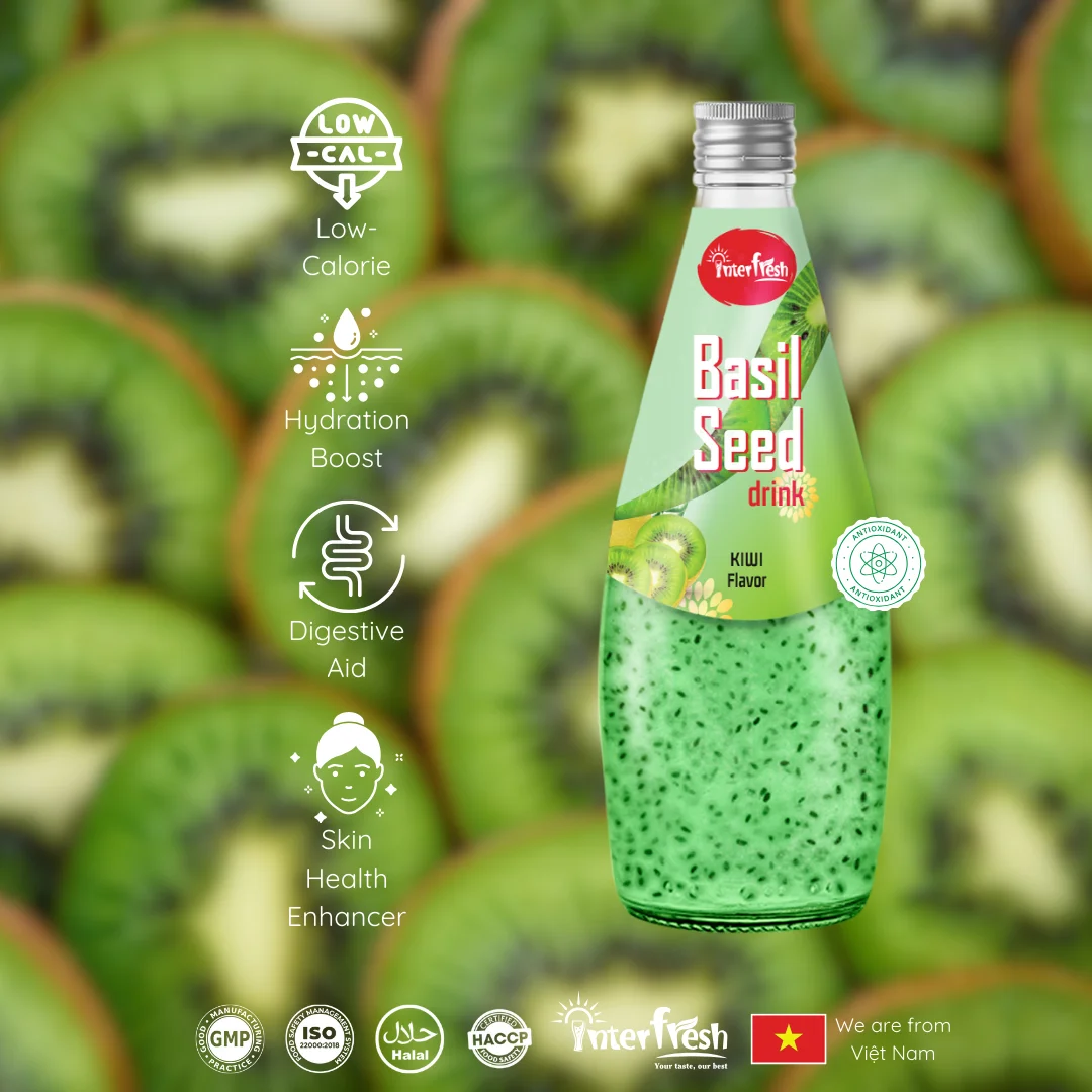 Interfresh Vietnam 290ml Glass Bottle Basil Seed Drink Cocktails Fruit Flavored Beverages Customizable Private Label Free Sample