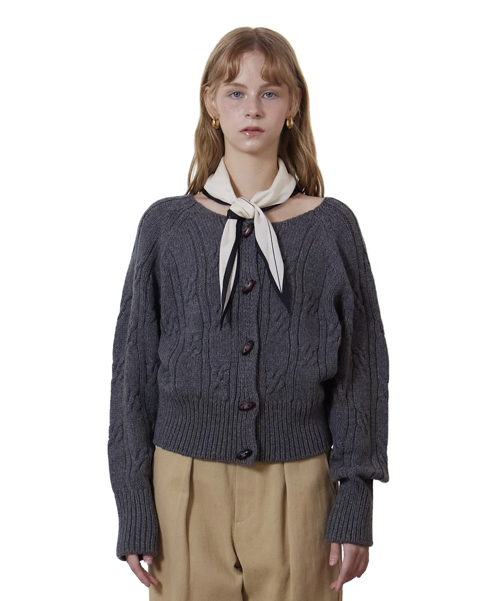 Trending products 2024 new arrivals wholesale clothes SNUG. U Vintage Cable Wool Knit Cardigan_Grey FREE Korean fashion