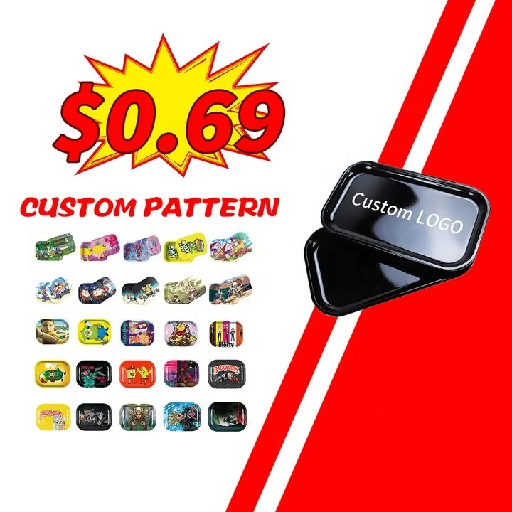 Wholesale Smoke Tray Low Moq Metal Custom Logo Serving Rolling Tray Set Tin Smoking Tray With Magnetic Lid