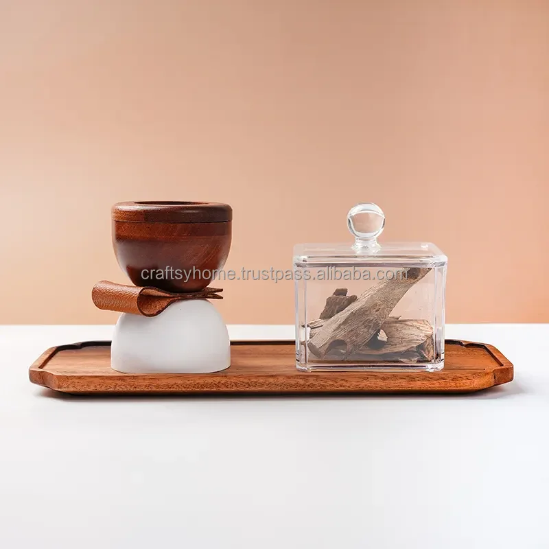 Hot Selling Wood craft Bakhoor Burner Handcrafted acrylic Tray Set Box For Home Decor luxury gift Ramadan Eid Arabic Oud Burners