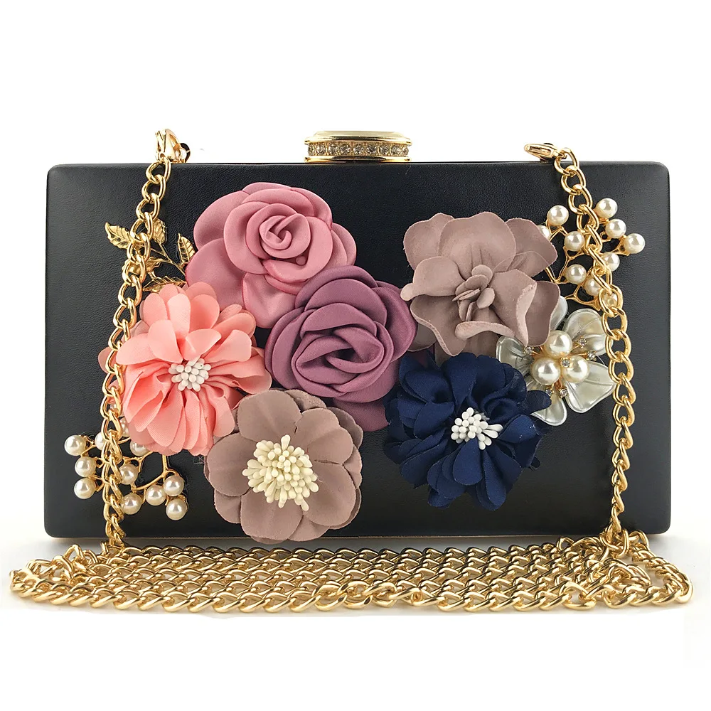 wholesale fashion flower chain clutch hand bags women purses luxury elegance evening party bags women handbags ladies 2021