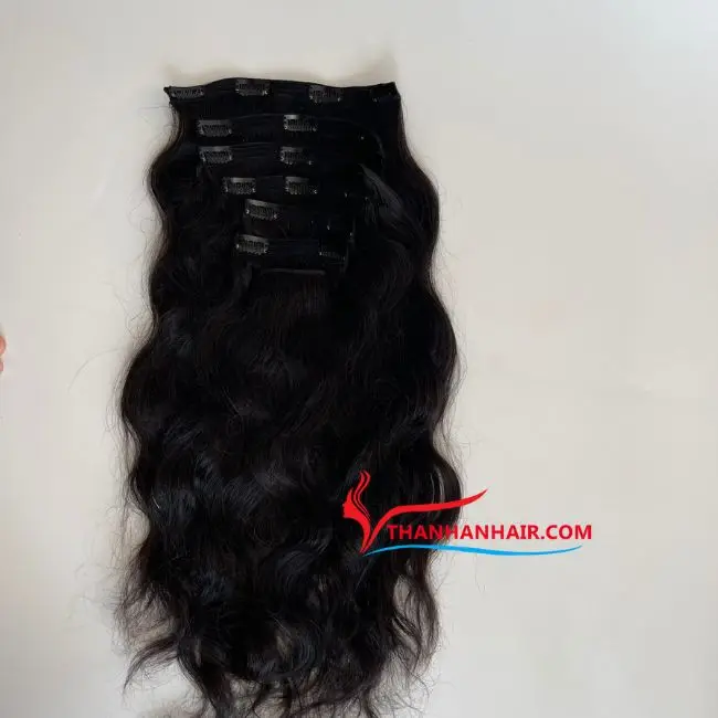Hot product Black Natural Wavy Clip-in Hair 100% Vietnamese human Hair Extensions wholesale price no tangle shedding large stock