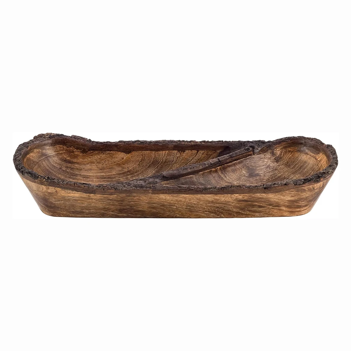 Eco Friendly Wooden Dough Bowl for Salad Veggies & Fruits Serving 2 Section Wood Bowl with Tree Bark Edge Family Party Decor Use