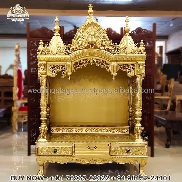Большой темный полированный Pooja Mandir с шкафом Божественный двухцветный Полированный Храм из тикового дерева экзотический дизайн вырезанный вручную индийский храм