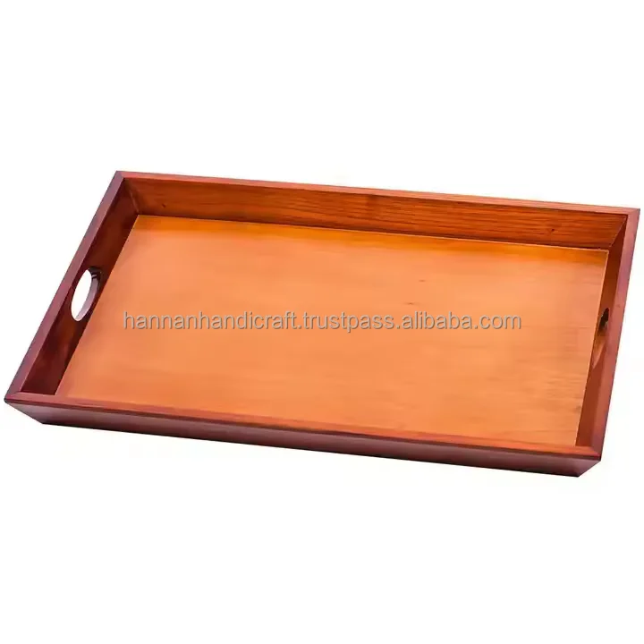 Customizable Rectangular Wooden Nested Serving Trays with Handles for Home Dining Kitchen Crafts and Snacks Nesting