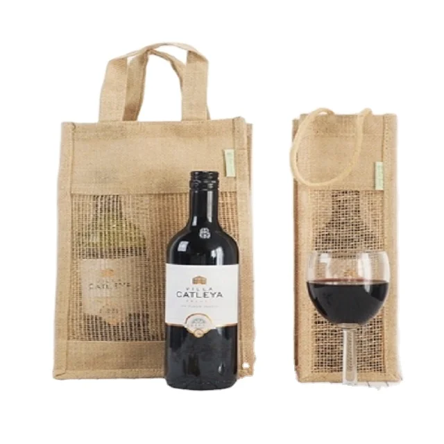 Recycled Transparent Wine Bag and Burlap Jute Gift Wine Bottle Bag at Best Price With 5% Discount