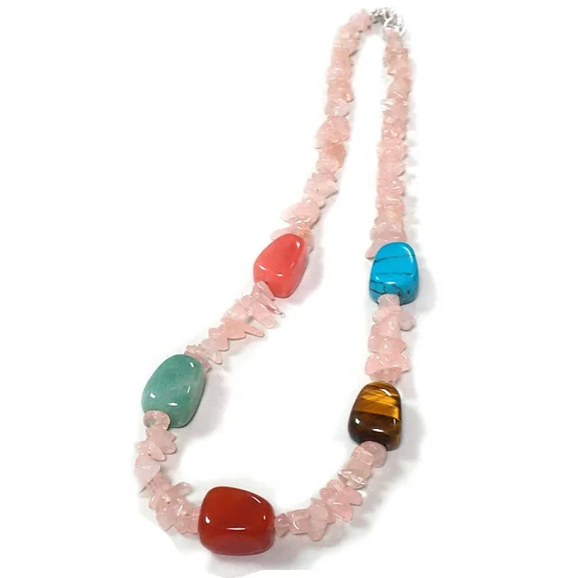 Rose quartz chip tumbled gemstone necklace natural stone carnelian aventurine tiger eye strawberry quartz turquoise
