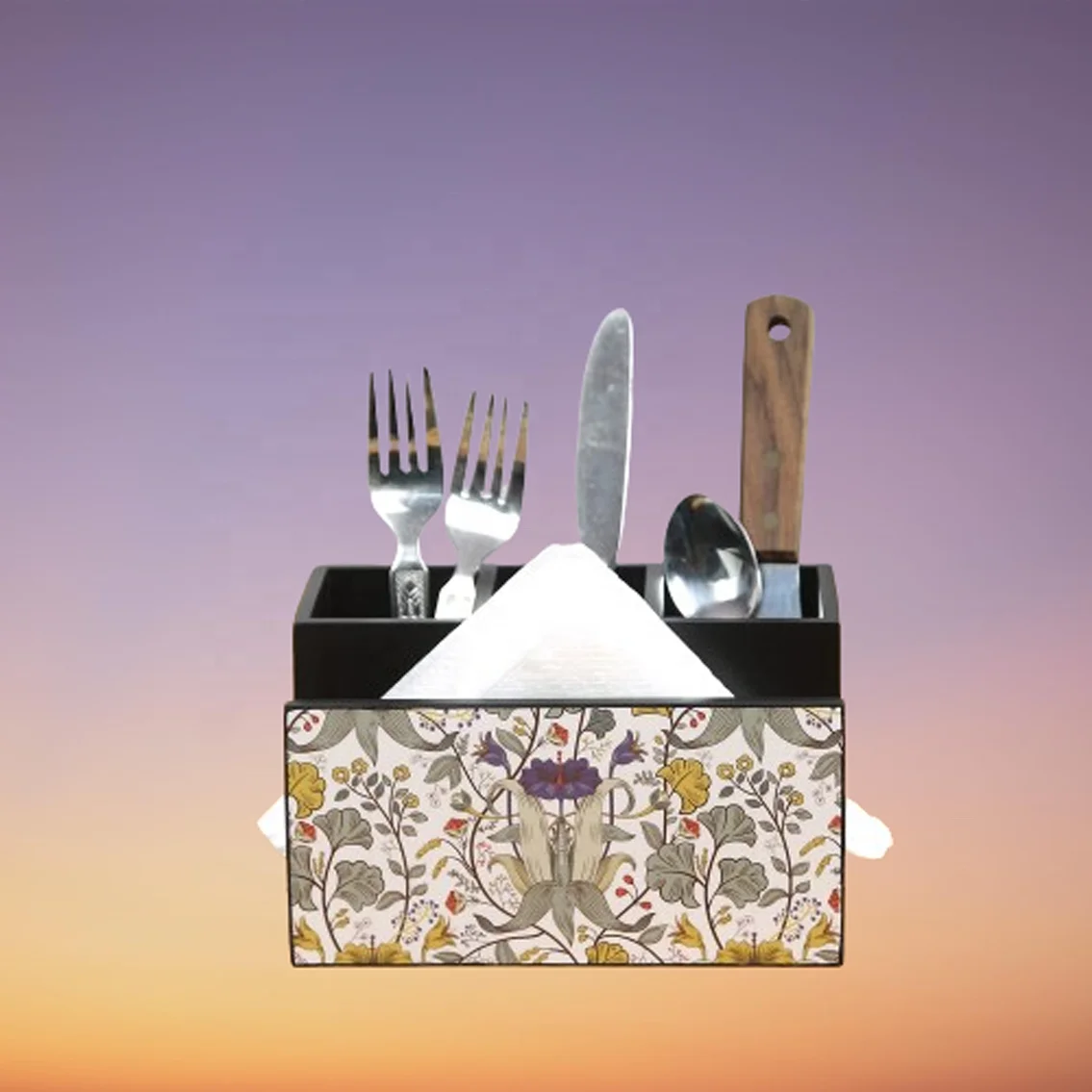 Custom Printed March Expo Wood Cutlery Stand Tissue Paper Holder for Kitchen Dining Table for Christmas Organizer Agate Design