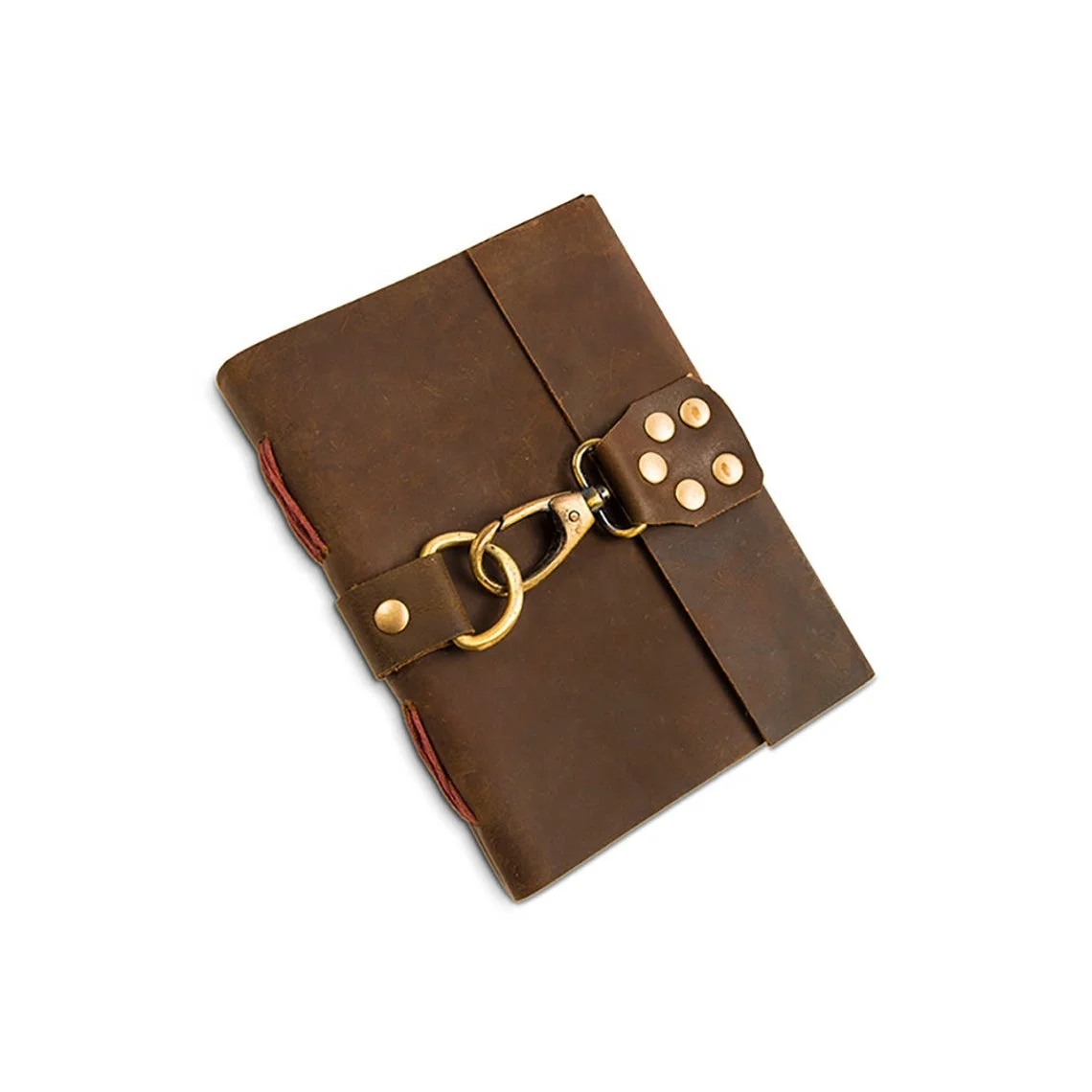 Full Grain Leather Journal Bound Book With Classic Brass Hook Lock Closure High Quality Luxury Dairy With Cotton Rug White Paper
