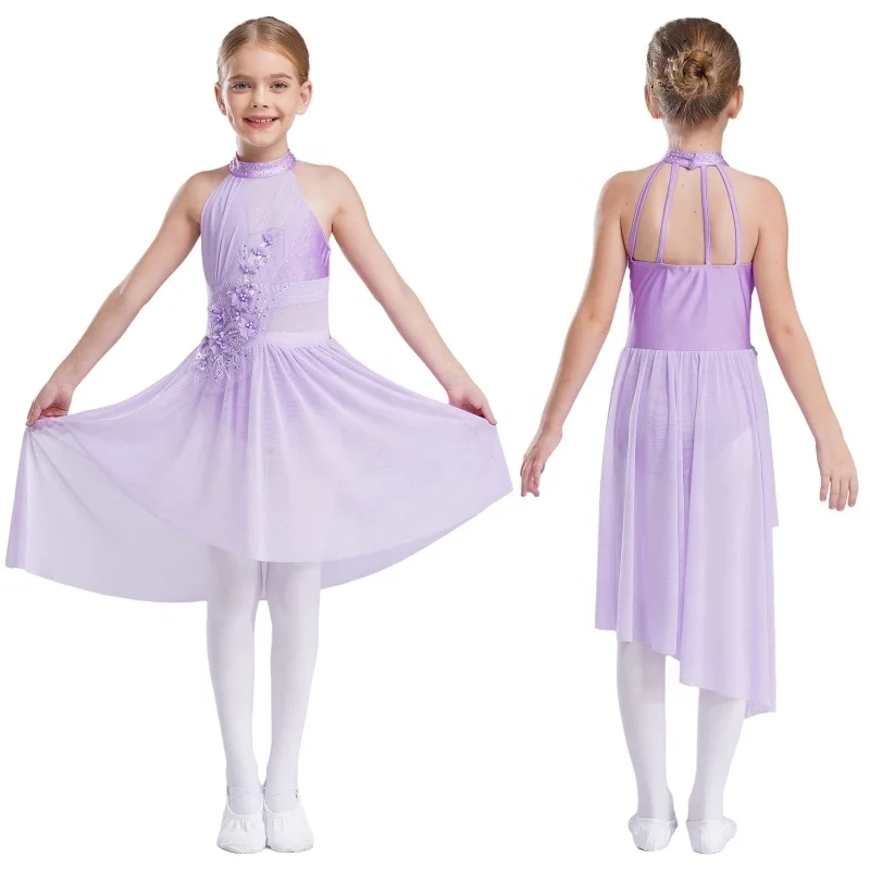 6-16 Custom Wholesale Kids Training Dancewear Children Performance Stage Dance Wear Costumes Girls Ballet Lyrical Dance Dresses
