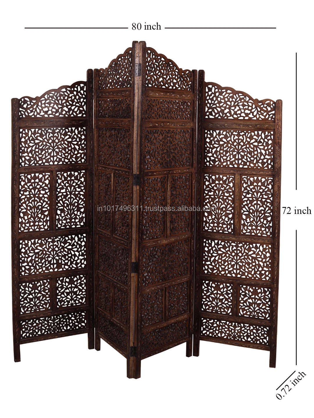 Деревянная перегородка ручной работы с 4 панелями и разделитель для комнат (коричневый) декоративная из массива дерева (отдельно стоящая)