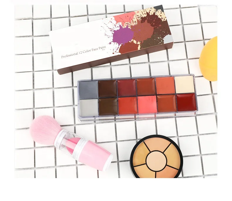 12-Color Cheek Red Face Paint Set Halloween Christmas Cosplay Body Painting Palette for Festivals