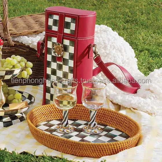 New collection SET Of 2 Rattan Tray With Mother Of pearl made in Vietnam Wholesale