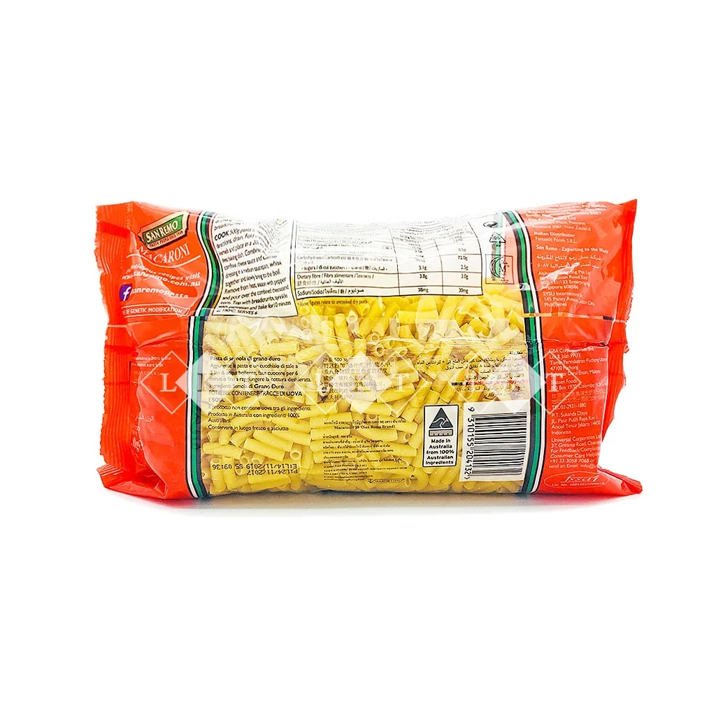 100% Australian Most Popular Durum Wheat Short Pasta SAN REMO Macaroni 500g