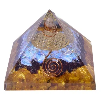 Citrine, Garnet and Opalite Crystal Orgone Pyramid EMF Protection Energy Generator Flower of Life Orgonite Pyramid