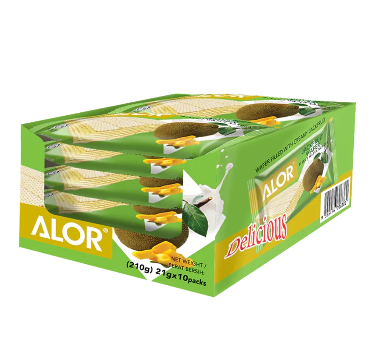 ALOR HALAL Individually Packed Crispy Cookies Jackfruit Sugar Wafer Bar with Freeze-Dried Fruit and Sweet Biscuits Sachets Milk