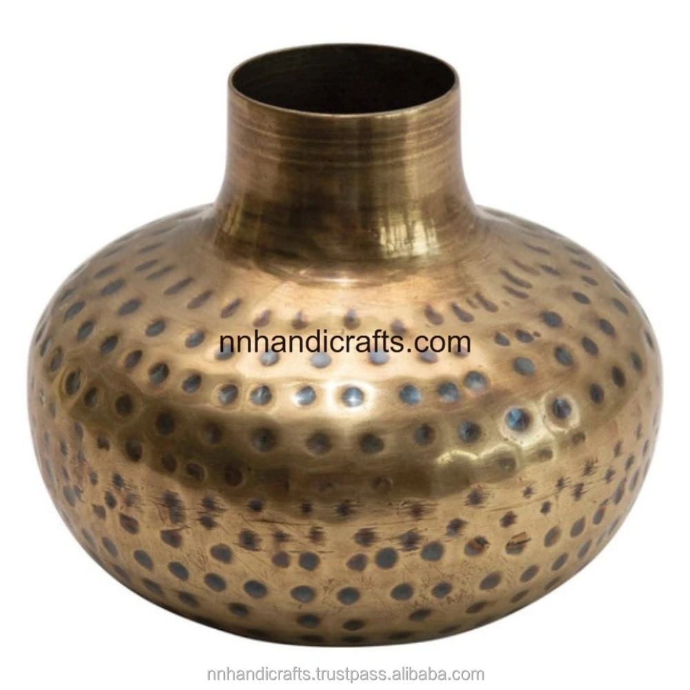 New Arrival Handmade Steel Metal Iron Brass Antique Doom Hammered Floor Vase Small Medium Big Tall Mini Large Table Vase For Bar