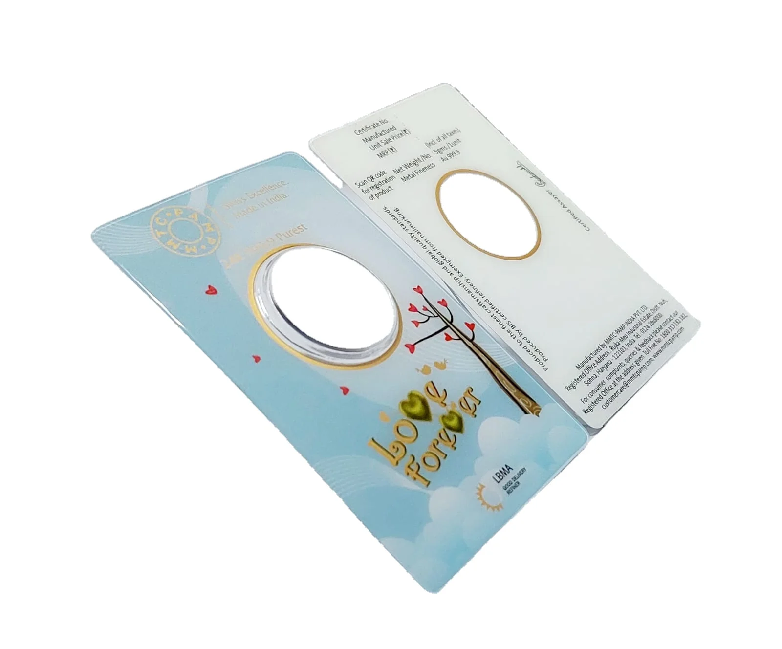 Customized Glossy PET Plastic Card for Gold and Silver Precious Metals 54 x 86mm Packaging Design for Refinery Ingots and Coins