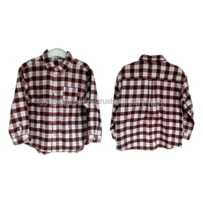 Boys Kids Custom Shirt With Plaid Design For Boys Top Quality Baby Casual Shirts Manufacture from Bangladesh Wholesale Price
