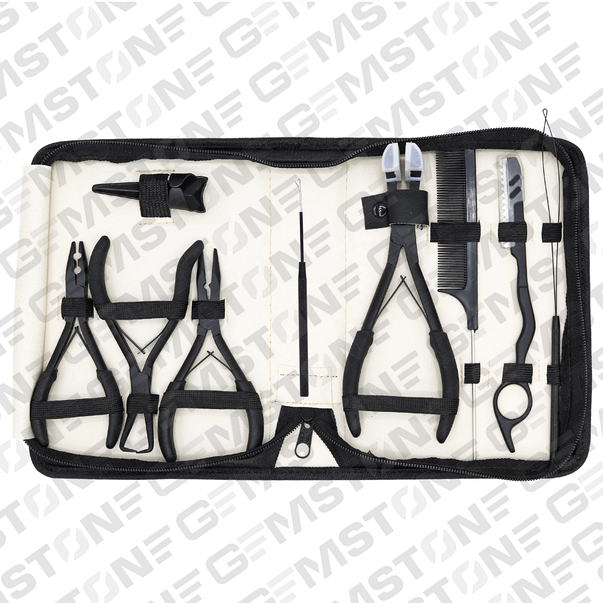 Black Tape Hair Extension Pliers Kit 2-Hole Crochet Pulling Loop Set Reusable Micro Ring for Hair Removal Fitting