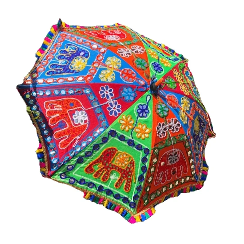 Indian Bohemian Crafts Indian Handmade Multi Colored Cotton Printed Umbrella Wedding Decorative Decoration Umbrella For Weddings