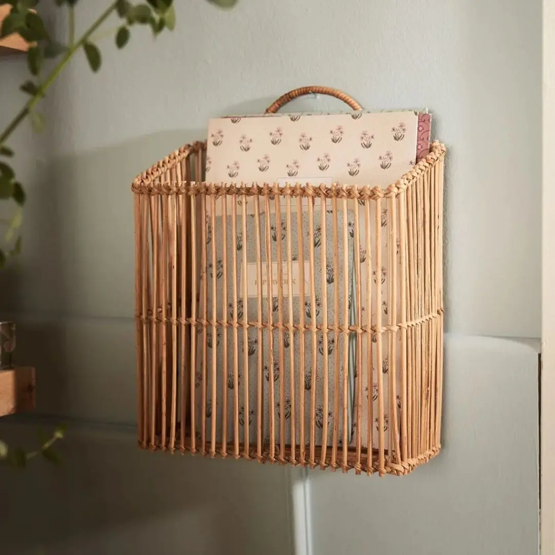 Hanging Rattan Basket Neat and Tidy for Office Space Keep Your Paper and Magazines Can Fit A4 Sized Items Minimal Decoration