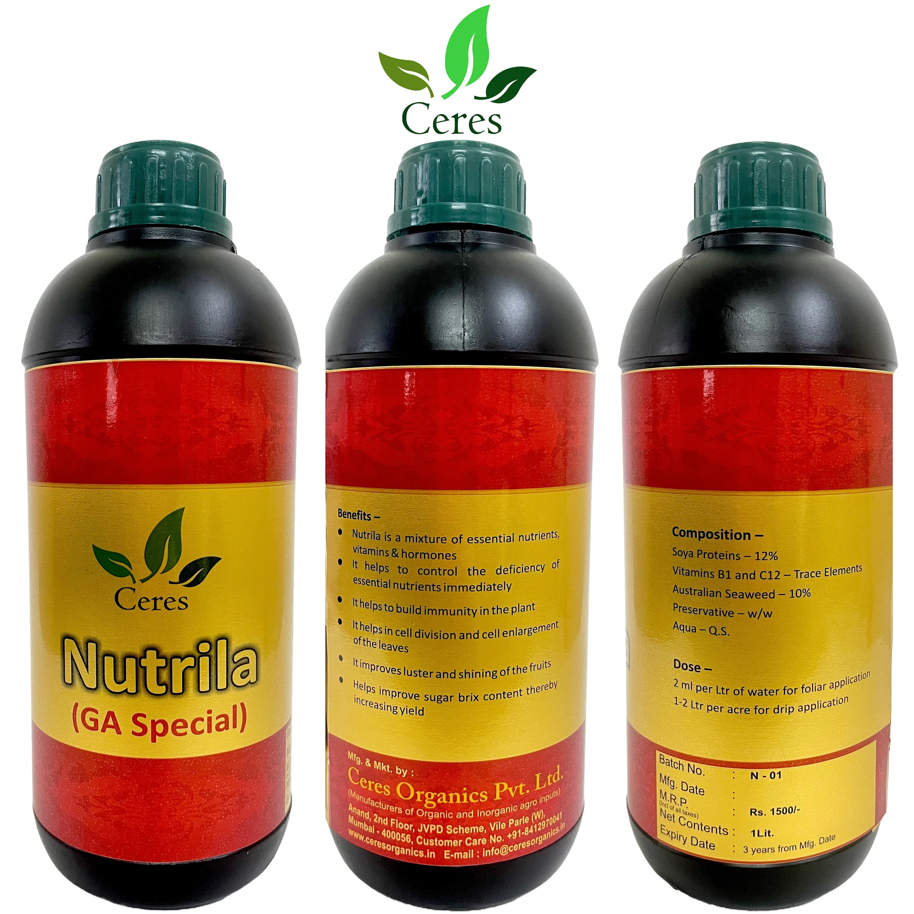 Organic Certified supply of GA SPECIAL NUTRILA Ceres foliar fertilizer for vegetables & vitamin for plant