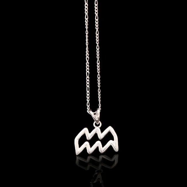 Astrology Symbol Aquarius Silver Pendant Charm, Zodiac Personalized Jewelry For Her or Him