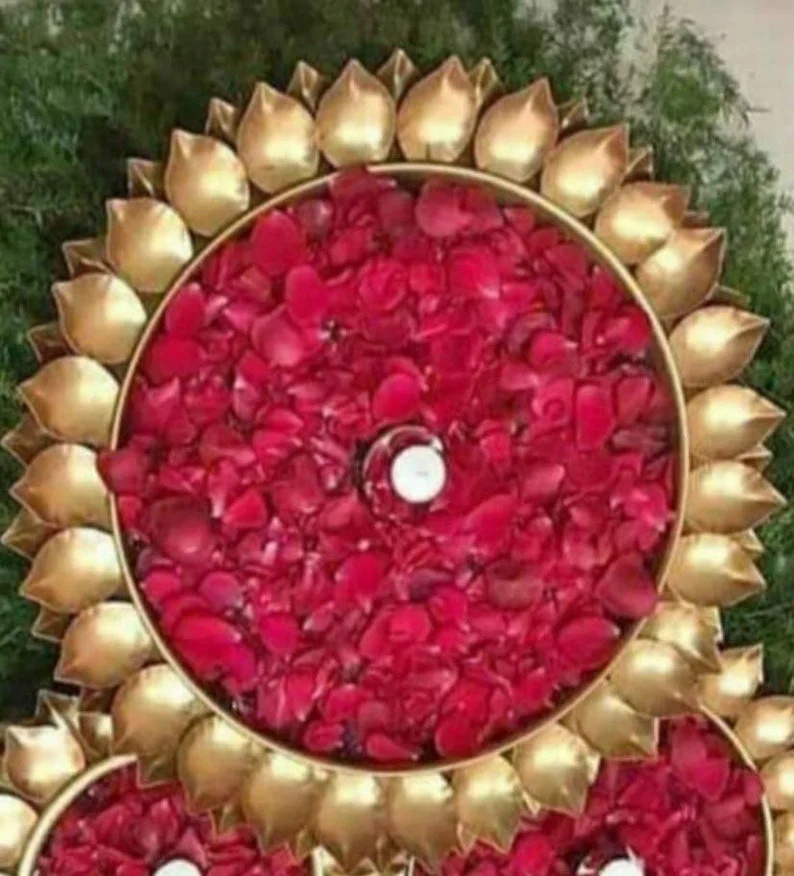 Eye Catching New Arrival Brass Bowl With Flower Decor Set Of 3 Piece Tealight Candle Holder Home Decor Urli Set