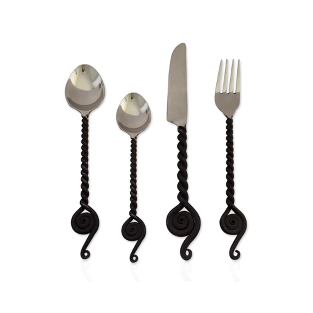Stainless Steel silver  Salad Server With  Black Rustic Twig Handle design luxury high quality salad server