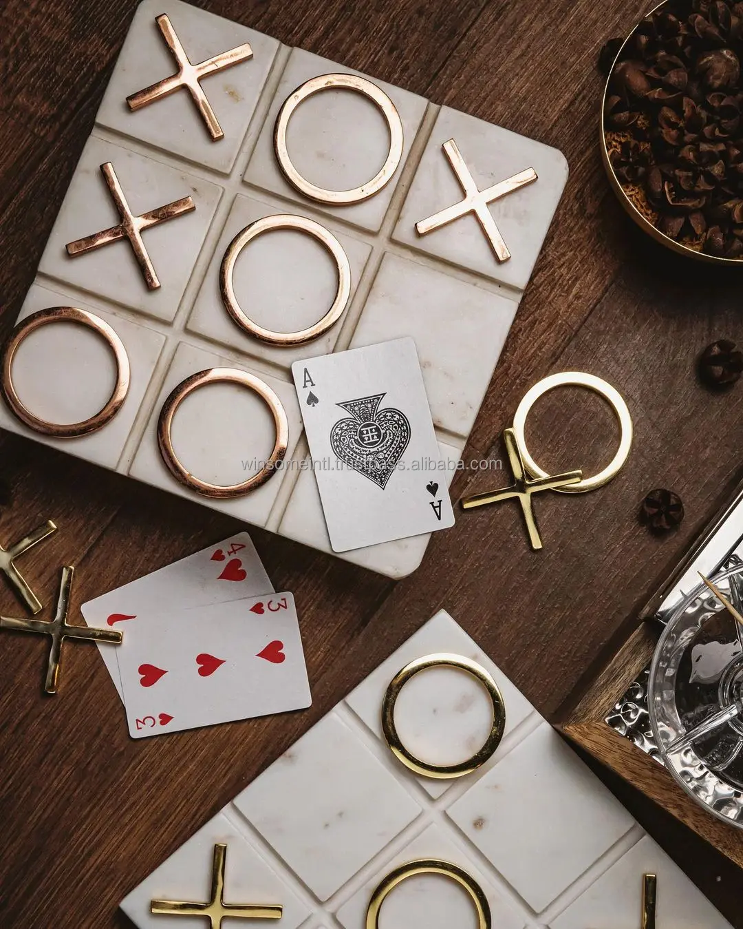 
Winsome International Mini Games Tic Tac Toe in Marble Unique Design Education Table Decor Mind Brain Teaser For Home Decoration 