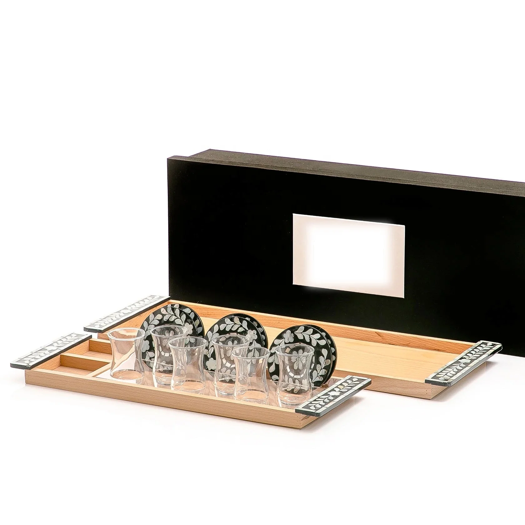 High quality modern Arabian chocolate mother of pearl tray made in Vietnam