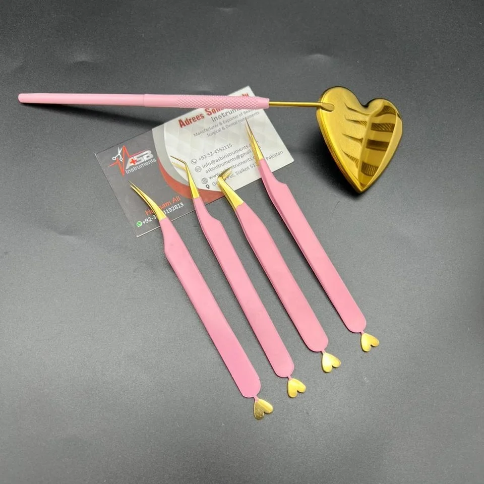 Lash Tweezers Private Label Baby Pink Matte Heart Design Japanese Stainless Steel Hand Tested Volume Eyelash Extension Tweezer