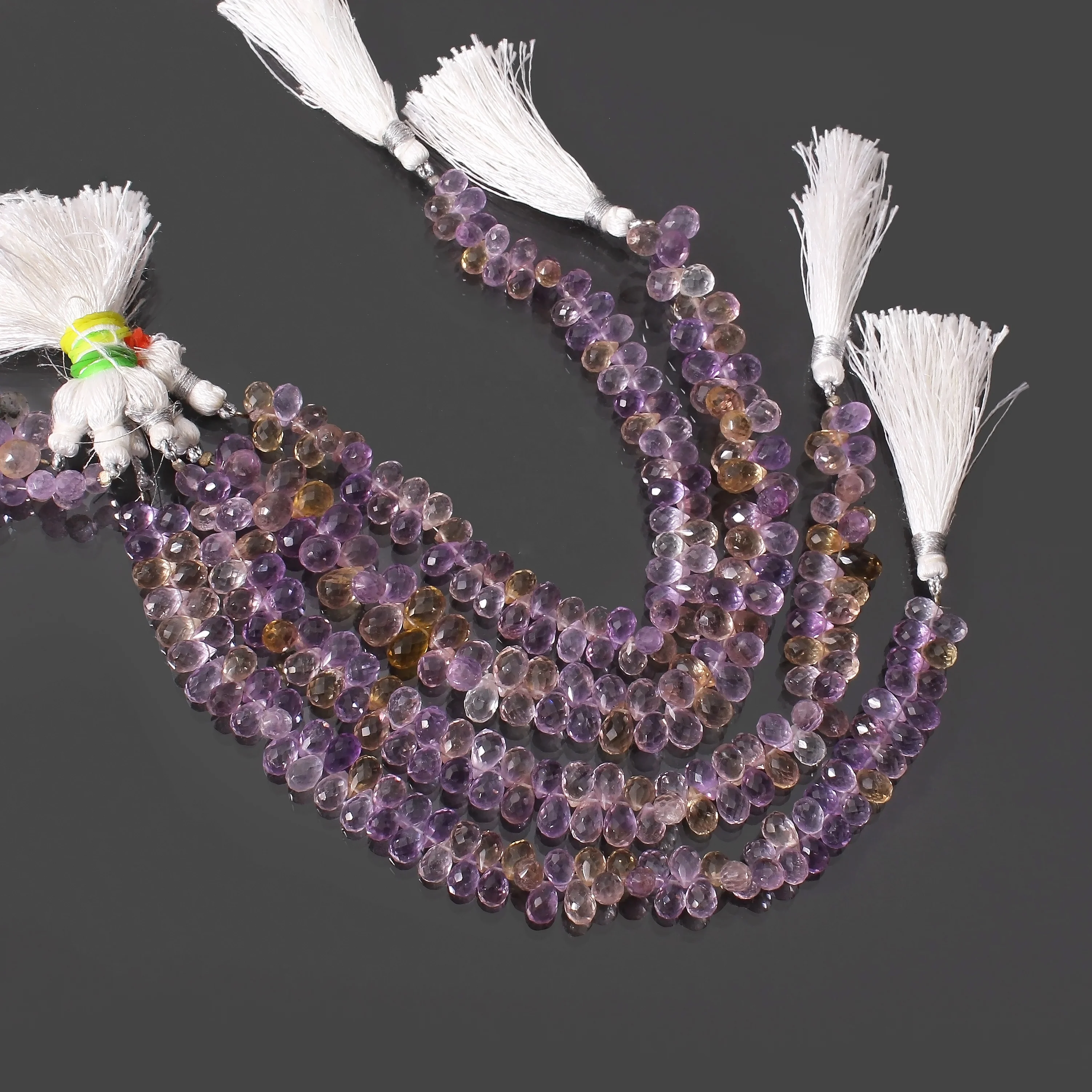 Ametrine Faceted Drops Briolette Beads Strand For Jewelry Craft Making