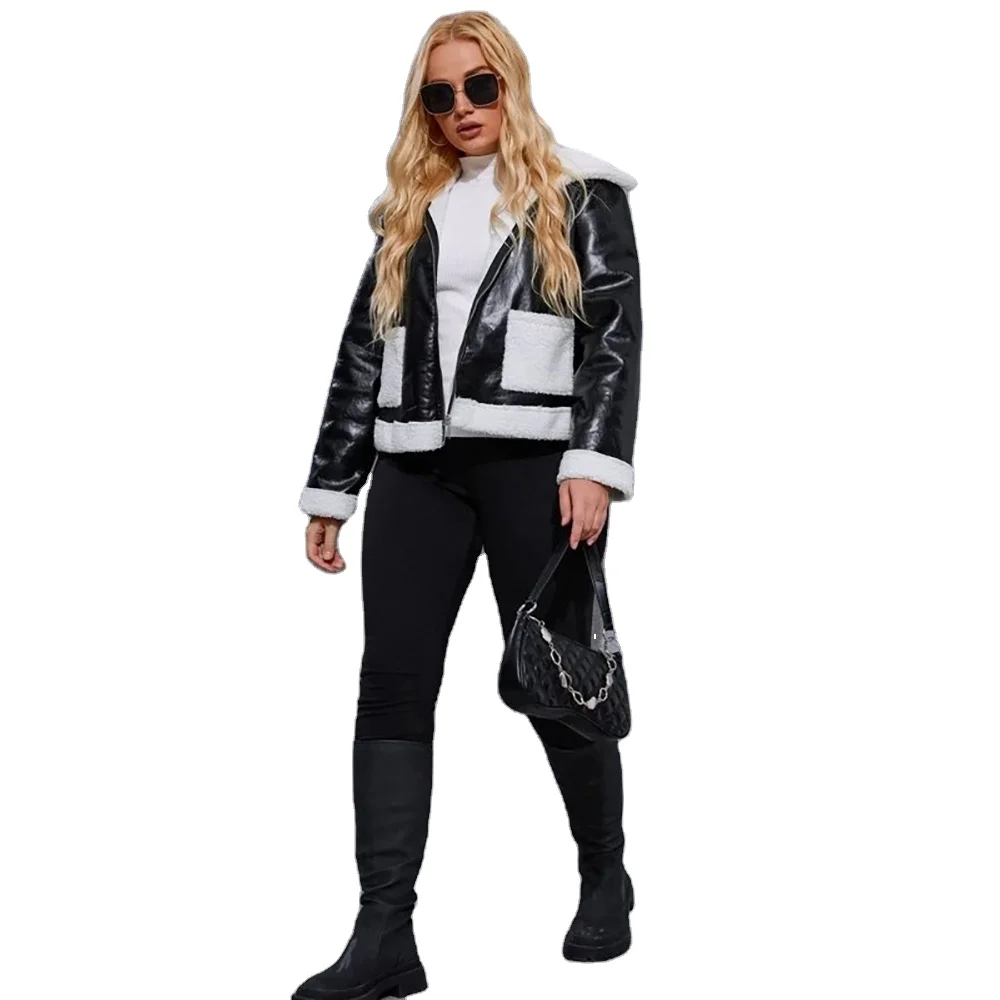 Black Leather New Design Customized High Quality Winter Full Sleeved Causal Leather Jacket For Woman 2022