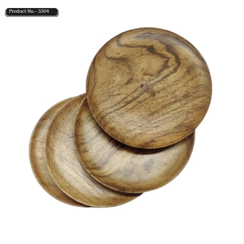 Customized Unique Luxury Top Collection 2021 Food Safe Round Dark Natural Acacia Wood Platters Set of 4 for Serving foods