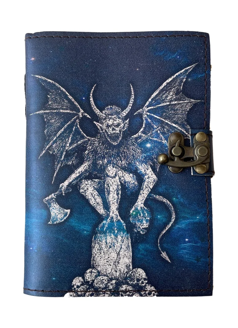 horror man With Dragon Printed Blank spell book of shadows journal with lock vintage handmade prop leather Cover Unlined Art Pa