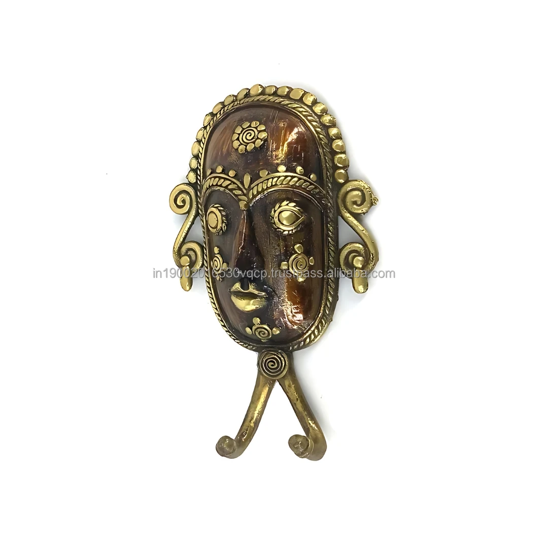 Handmade Bastar Dhokra Antique Art Brass Mask Lady Face Wall Key Hanger 5 Inch for Home & Hotel Decoration From India