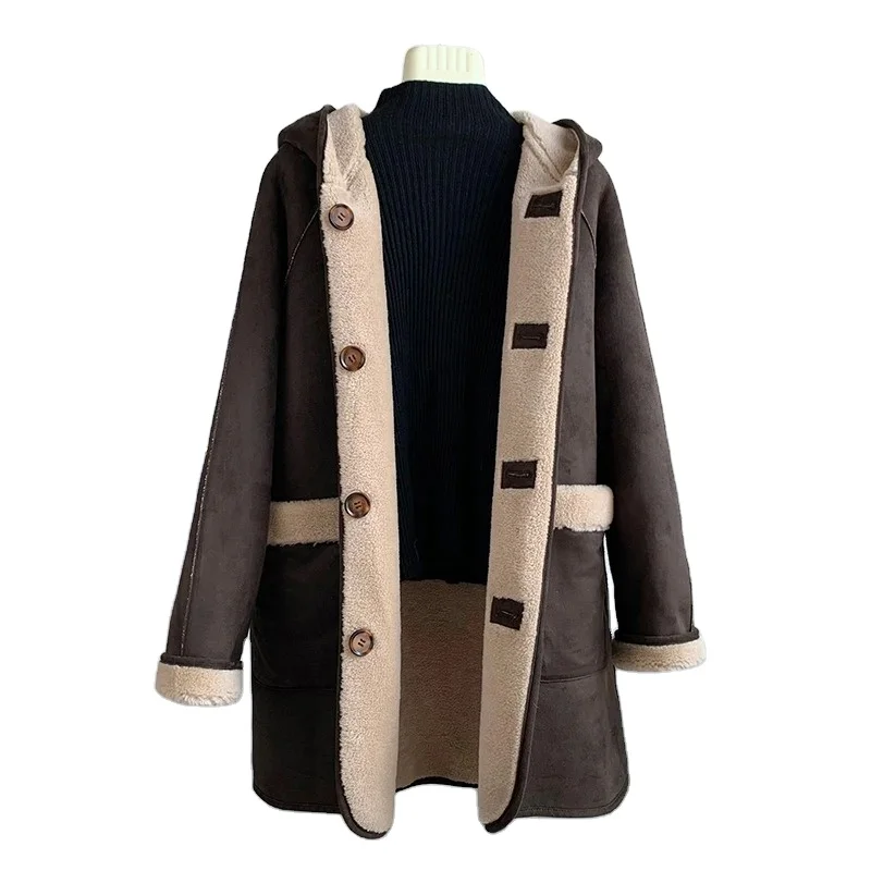 Hot Sale Women Sheep Shearling Warm Double Sided Wearing Coats Lady Lamb Wool Fur Long Jacket Winter Overcoat