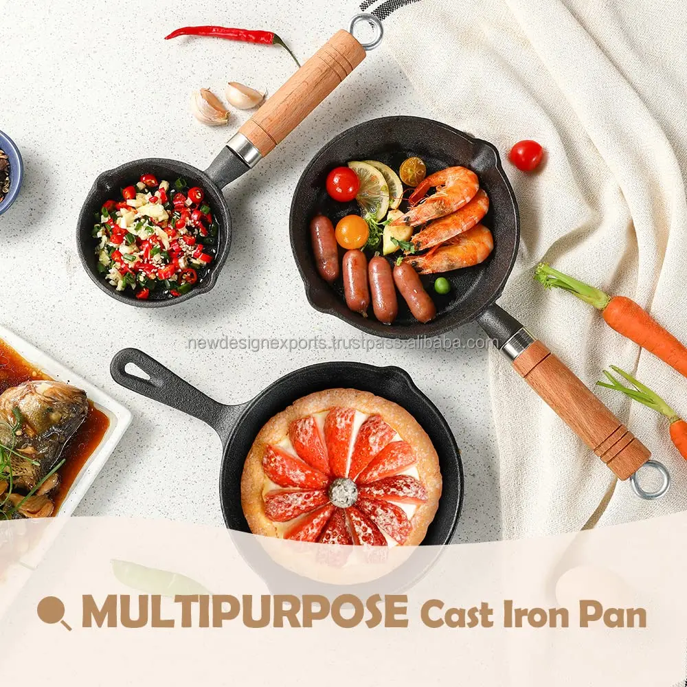 Cast Iron Frying Pan Small Tadka Pan Seasoned Egg Omelet Pan, Spice Heating Pan, 10 cm