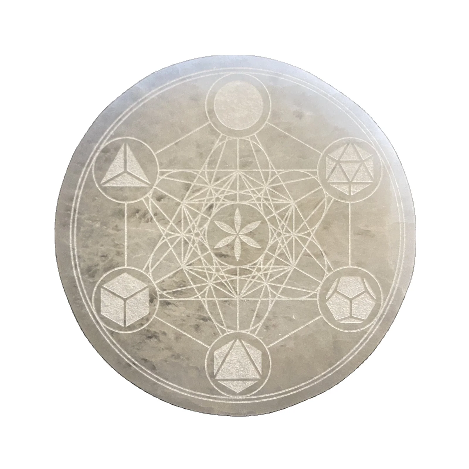Wholesale Selenite Metatrons Cube Sacred Symbol Engraved Charging Plate/Disc Size 3 Inch Approx
