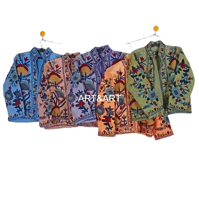 Бохо Suzani укороченные куртки новейшая коллекция высококачественного пальто с необработанным краем хлопок верхняя одежда богемная зимняя женская куртка
