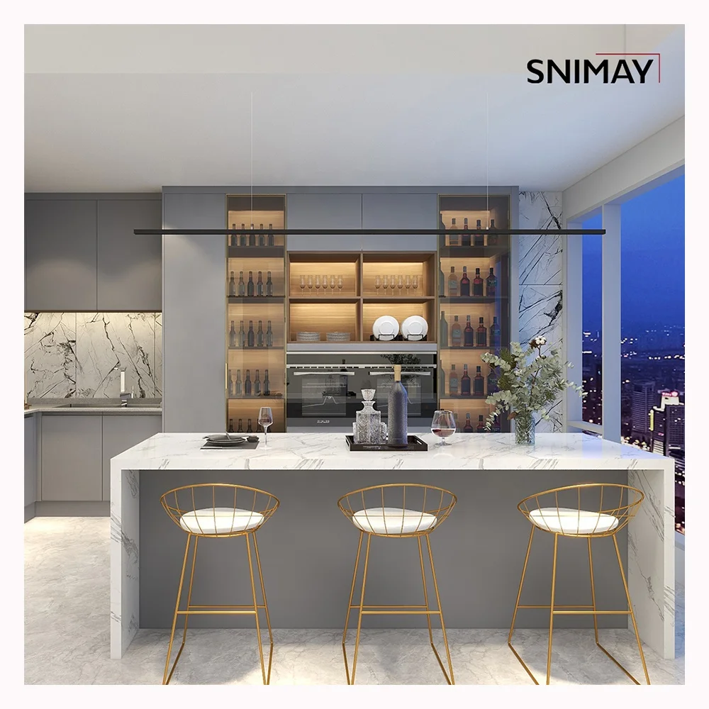 Simple Design Gray Kitchen Design Wooden Lacquer Modular Kitchen Cabinets