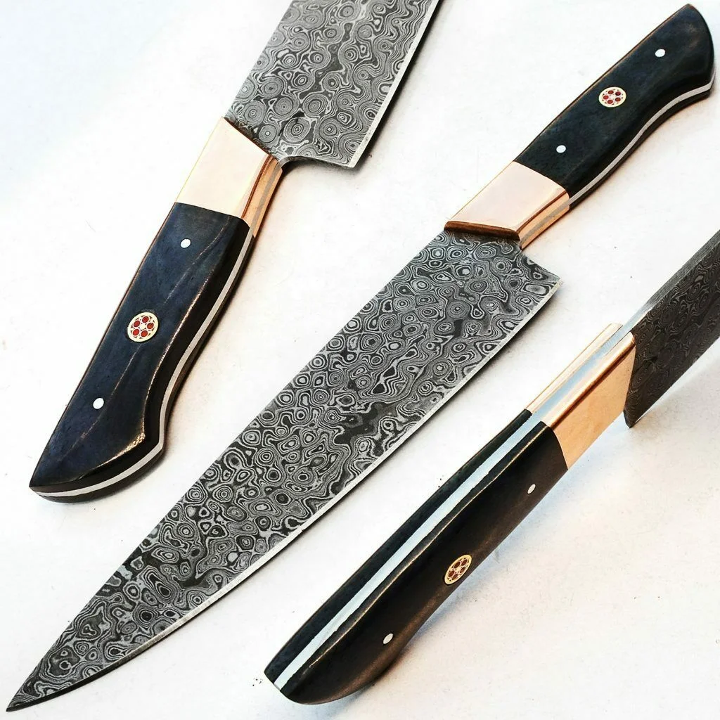 High Quality Custom Damascus Steel Professional Kitchen Chef Knife Handle Bull Horn with Brass Clip Wholesale Cheap Price