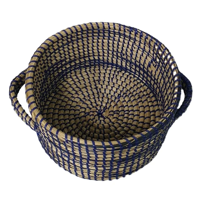 Manufacture round woven housewares storage cheap vietnam handicraft seagrass toy baskets for kid room living room bed room