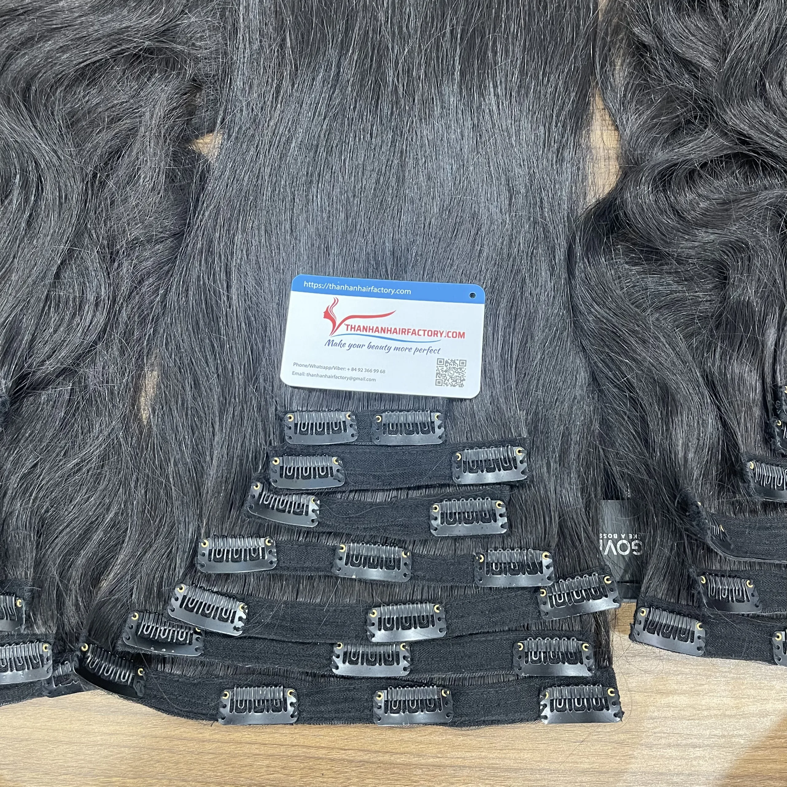 Factory price Black Clip-in Hair Extensions 100% Vietnamese human Hair high quality no tangle no shedding silky ready to ship