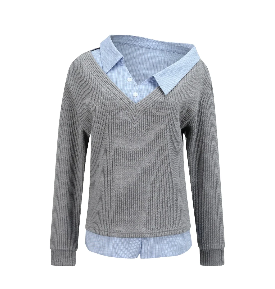 Trending Products 2024 New Arrivals Wholesale Clothes RUNWAY TICKET Unbalanced Shoulder Layered Knit Gray S|M|L Korean Fashion