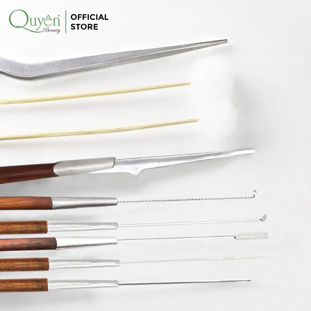 9-Pcs Specialized Stainless Steel Ear Wax Removal Tool BRT-CD Quyen Beauty Ear Pick Cleaner Set Home Use US Plug Type Cleaning