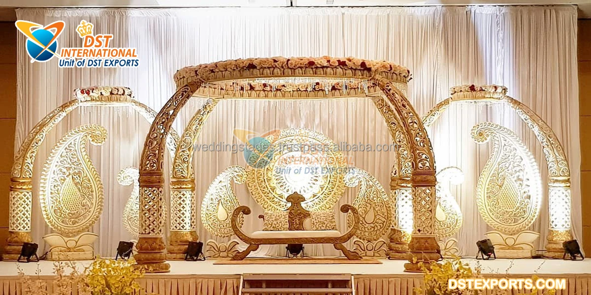 Royal Golden Carved Jodha Akbar Mandap Set Royal Palace Jodha Akbar Wedding Mandaps Hindu Wedding Imperial Mandap Manufacturers