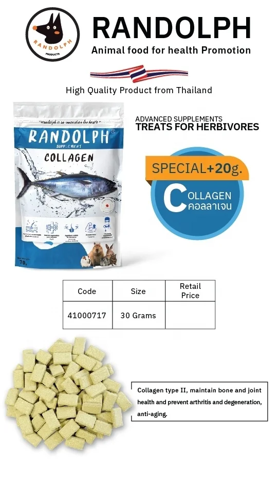 Randolph Collagen Type II, Maintain Bone and joint Health and Prevent for Herbivores Product From Thailand.
